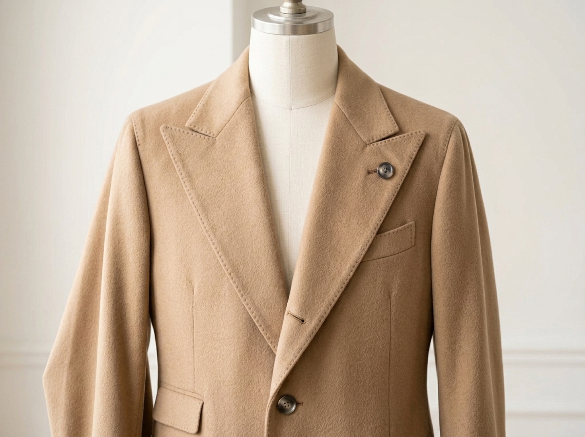 Abrigo de cashmere a medida con solapa de pico cosida a mano